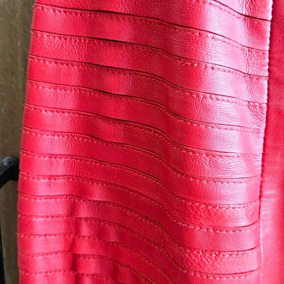 Marciano Red W/Cutouts Mini Skirt - XS - Gold Detail, 100% Lamb Leather - Picture 4 of 16